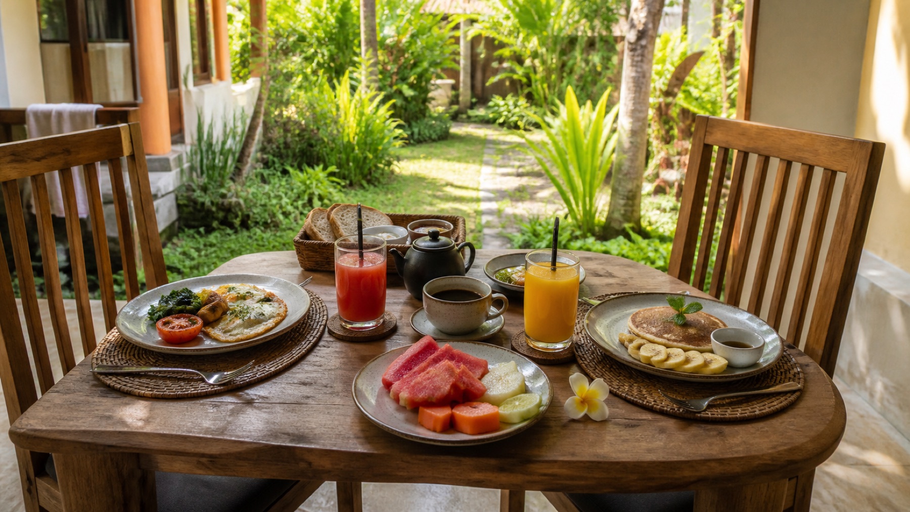 AI photography reference for breakfast served on a Suparsa guest terrace